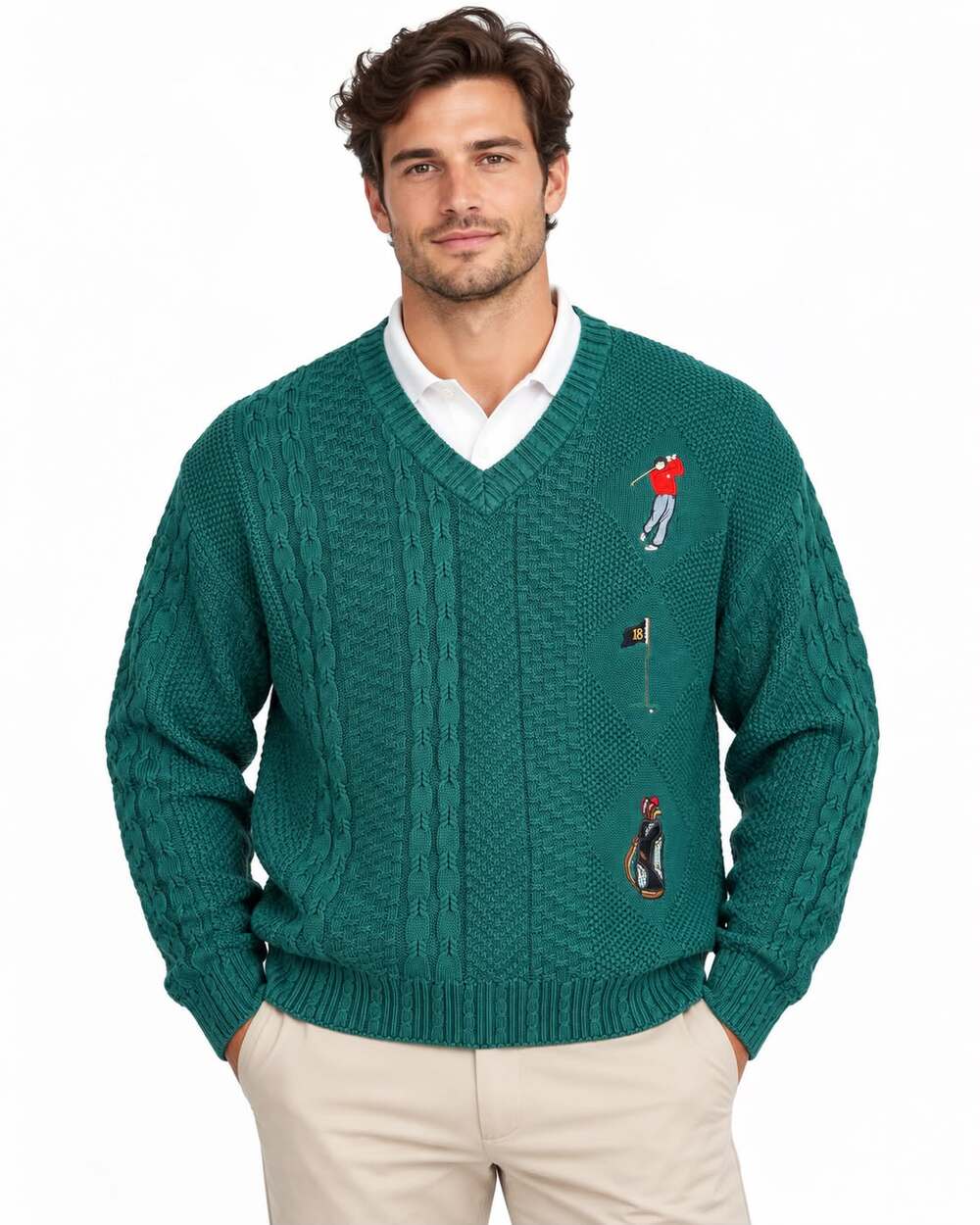 Vintage 90s Hathaway Golf Green Cable Knit Sweater Golfcore Grandpa XL